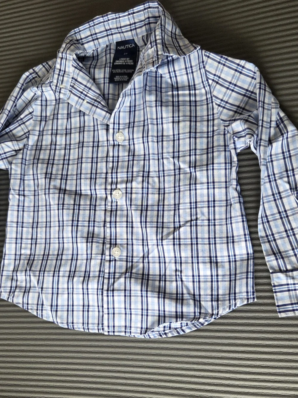 Nautica Boys White, Light Blue & Navy Plaid Button-Down Shirt 3T